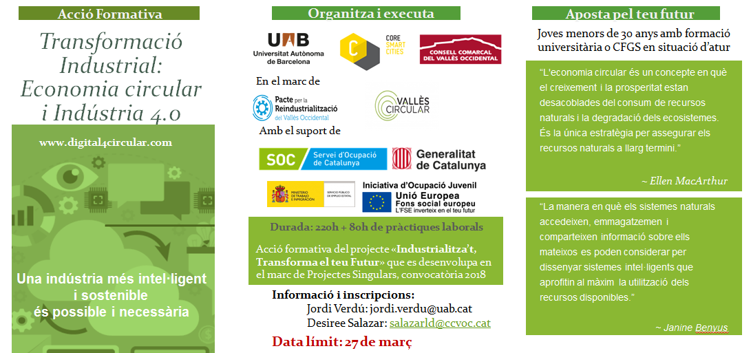 La UAB i el Consell Comarcal del Vallès Occidental organitzen l’acció formativa “Transformació industrial: economia circular i indústria 4.0”